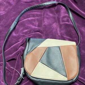 Geometric Black and Brown Crossbody Bag